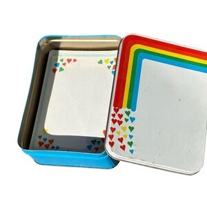 Vintage 80's Rainbow Heart Stationery Set Tin Blue White Retro